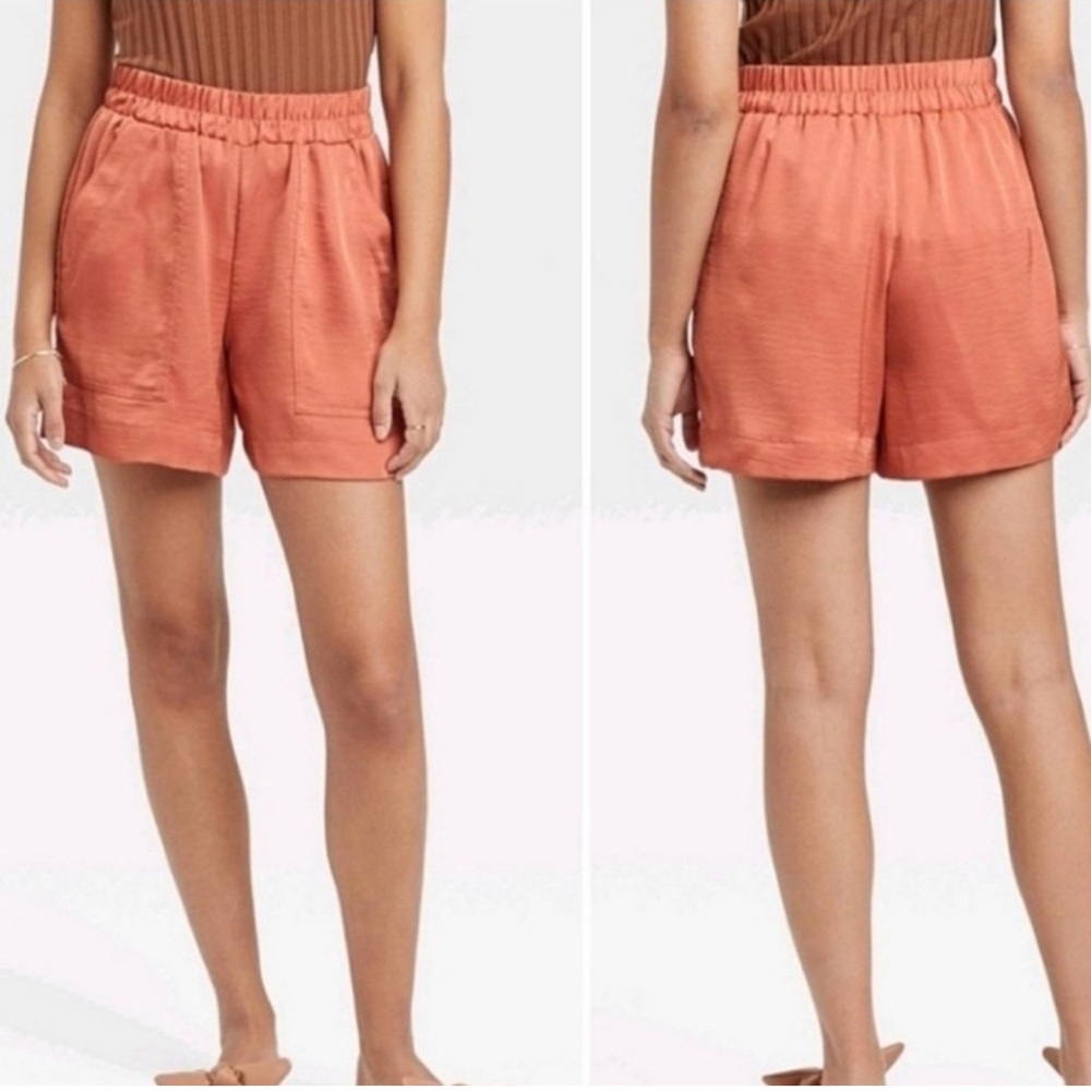 A New Day Women's Satin High Rise Pull On Shorts XL Orange Stretchy W Pockets - Picture 8 of 12